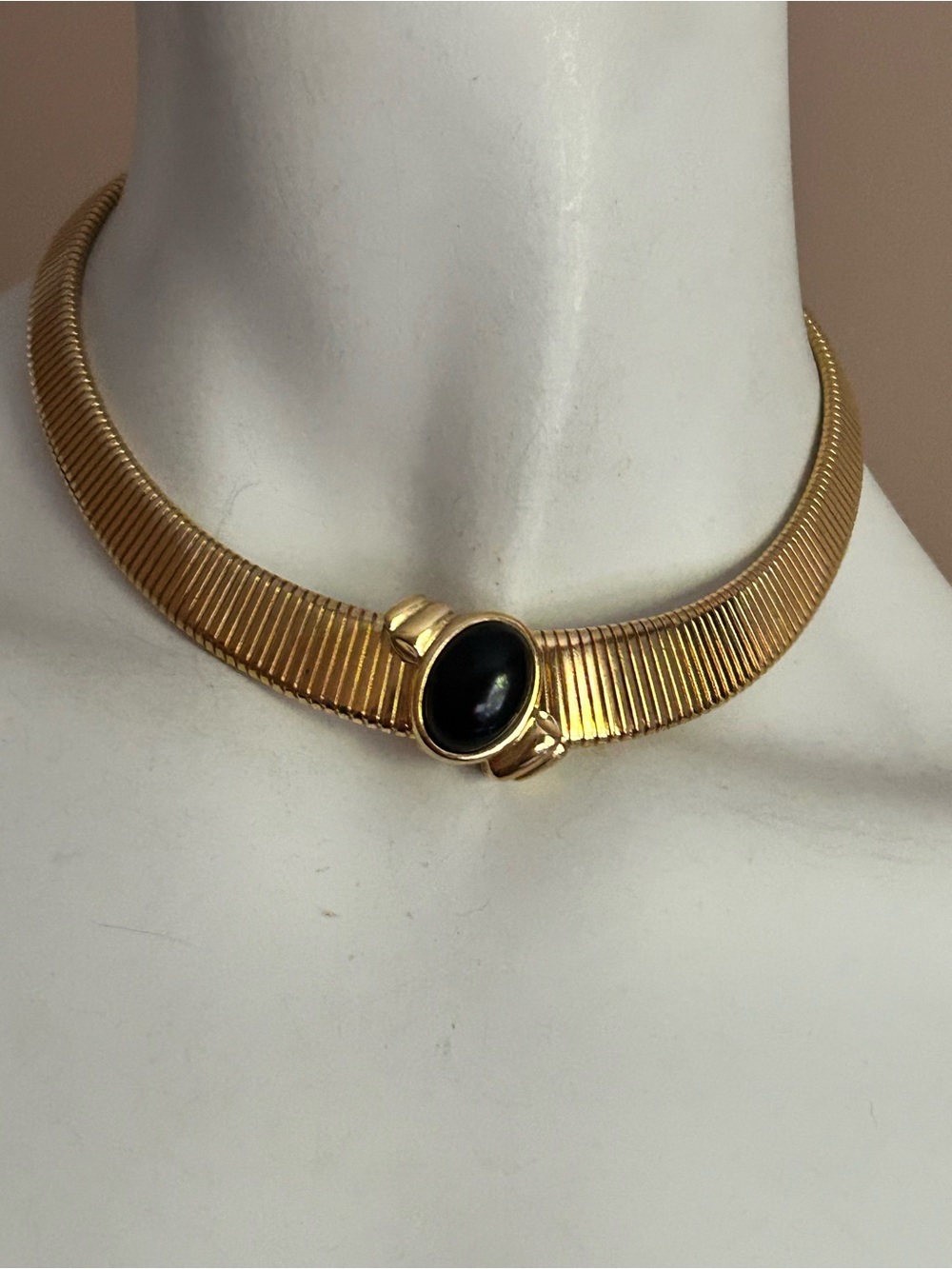 MONET Gold-Tone Choker Necklace with Black Cabochon Center